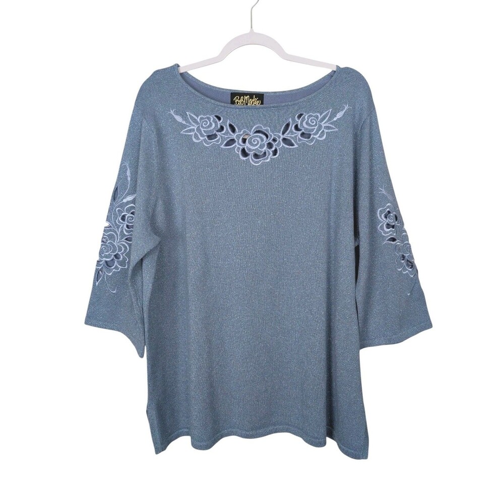 Bob Mackie Embroidered Floral Sweater Top